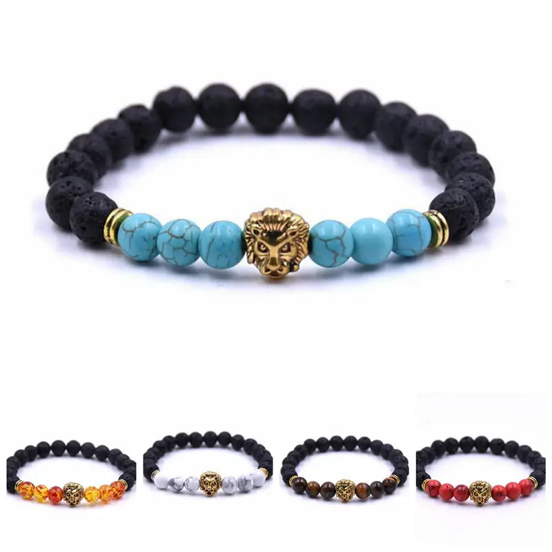 Mixed color Vintage Beaded Buddha Bracelets Pulseiras Masculinas Natural Stone Lion  Women pulseras Mens  Lol