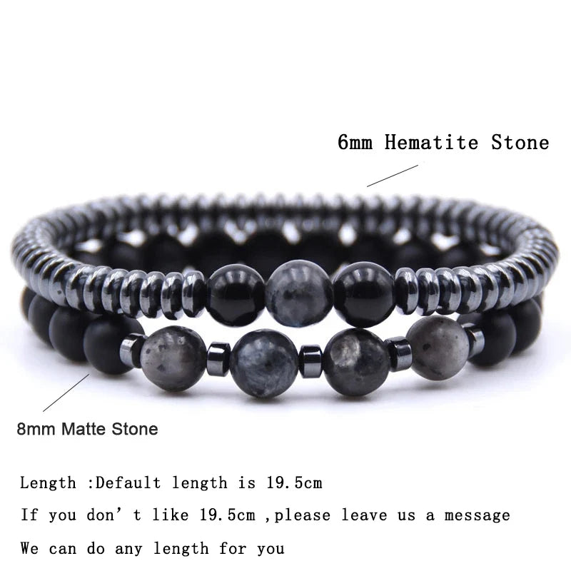 Noter 2pcs/pair Bracelet For Men 8mm Hematite Strand Couple Braslet Male Cool Biker Camping Distance Braclet Pulseira Homem Gift