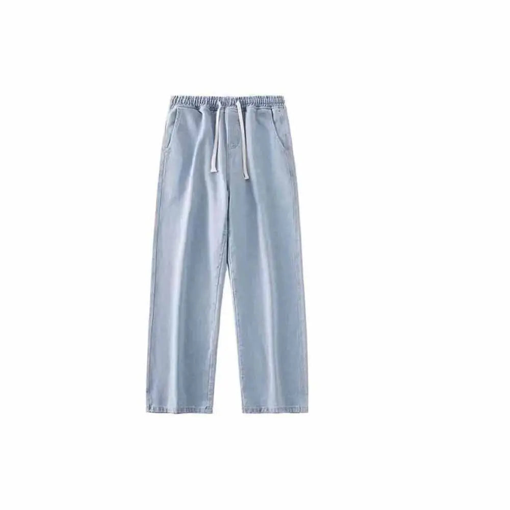 Elastic Waist Men's Casual Jeans Loose Fit Wide Leg Denim Trousers Straight Leg Basic Design Wide Leg Pants Street Fashion