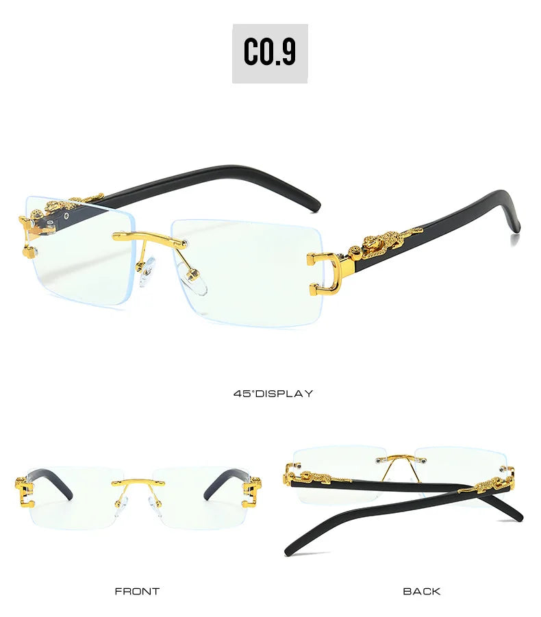 Fashion Rimless Sunglasses Women Men Cheetah Decoration Rectangular Brand Designer Sun Glasses