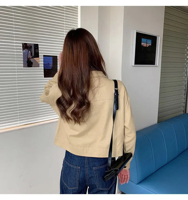 Short Casual Jacket for Women 2025 Spring and Autumn New Korean Casual Thin Jacket Loose Versatile Long-sleeved Top