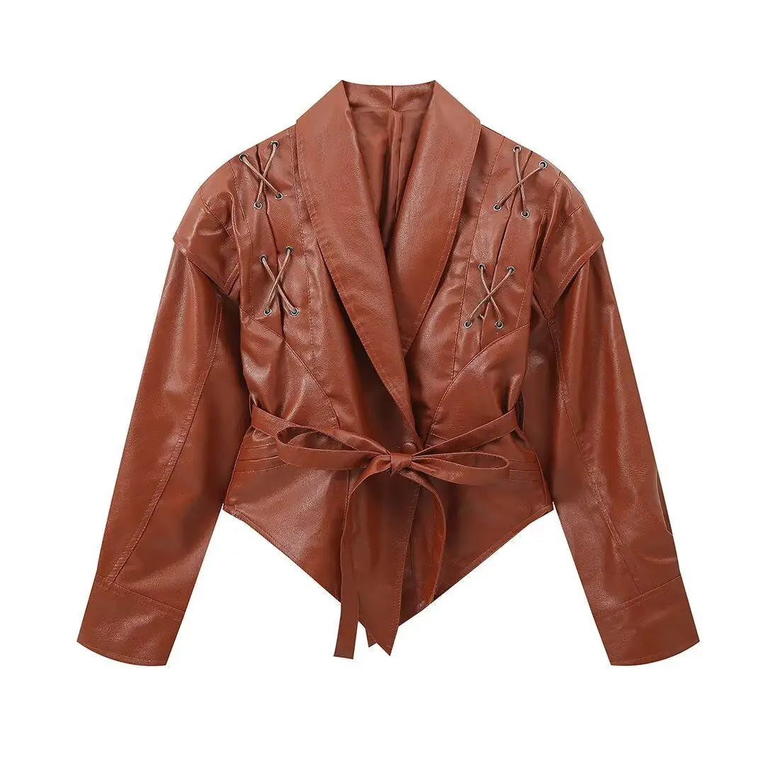 Beautiful Woman Retro New Versatile Motorcycle Jacket Leather Jacket