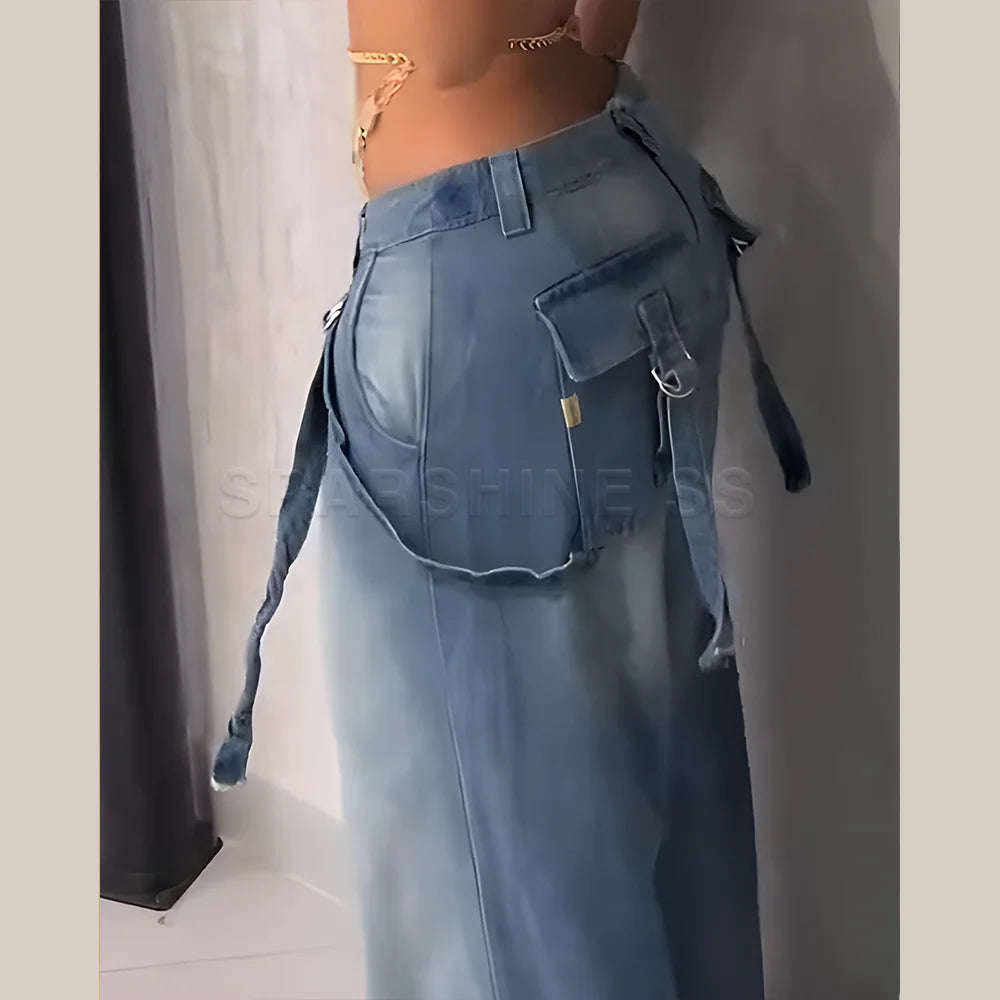 Jeans for Women Straight Pants Vintage Denims Washed Mid Waist Loose Fit Wide Leg Denim Long Pants 2025 Streetwear