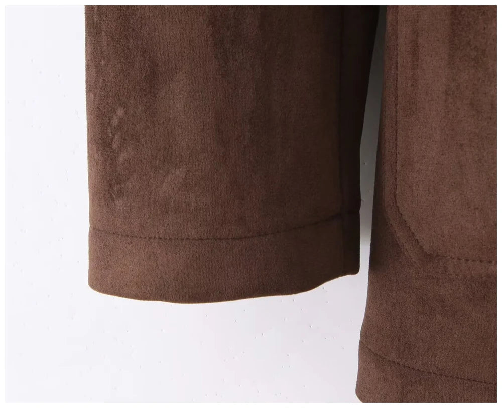 Womens Suede Look Blazer Jacket With Belted Waist And Single Button Casual And Commuter Fashion Jacket Woman Clothes Tops