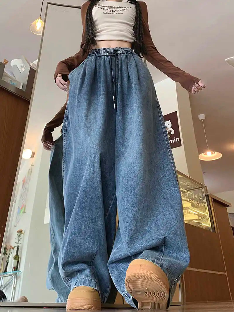 Waed Vintage Wide Leg Jeans Loose Fit Straight Cut Denim Trousers for Men And Women Spring Autumn Casual Wear Long Pants
