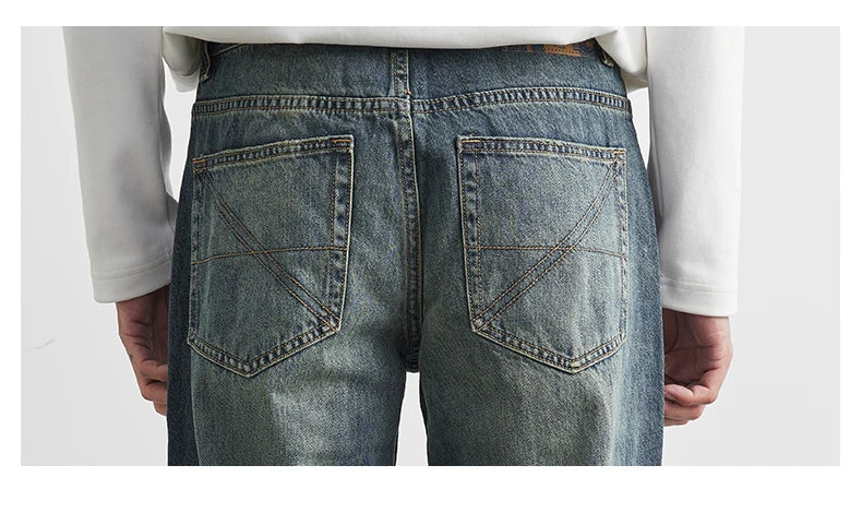 Male Classic America Hip Hop Rap Jeans Wide Leg Youth Popular Jeans Men Straight Leg Retro Loose Trousers Oversized Denim Pants