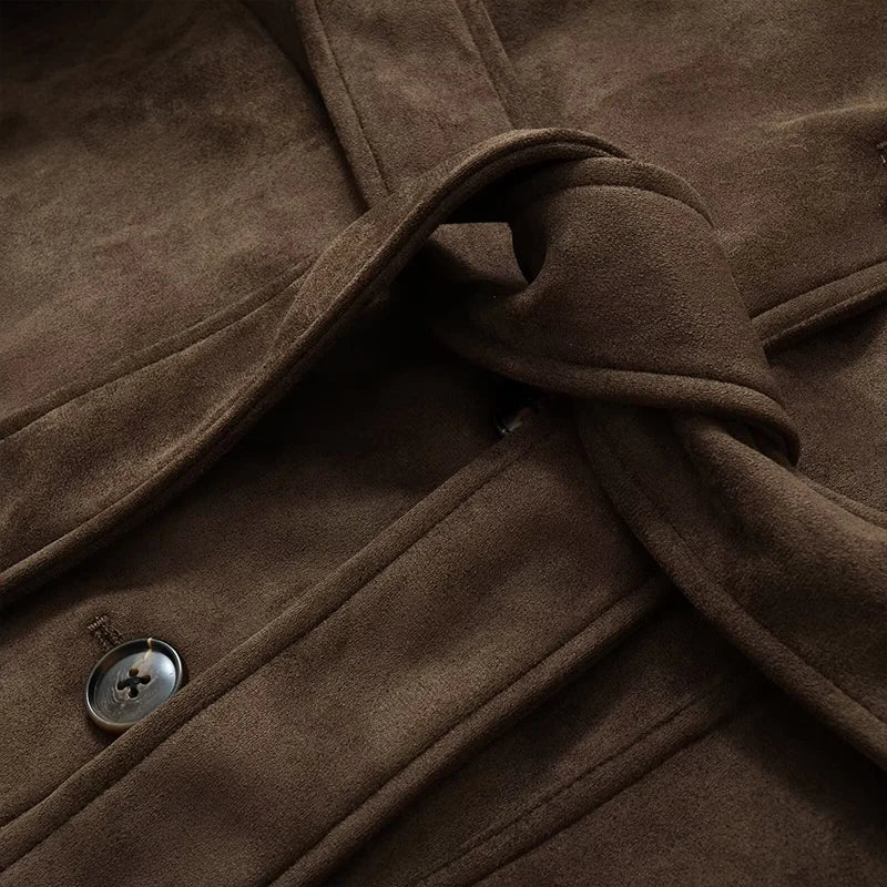 Womens Suede Look Blazer Jacket With Belted Waist And Single Button Casual And Commuter Fashion Jacket Woman Clothes Tops