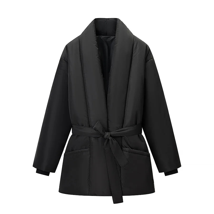 2026 New Year Parker Coats For Women New Chic Long Sleeves With Belt Jackets Women Elegant Waterproof Warmth Leisure Black Coats