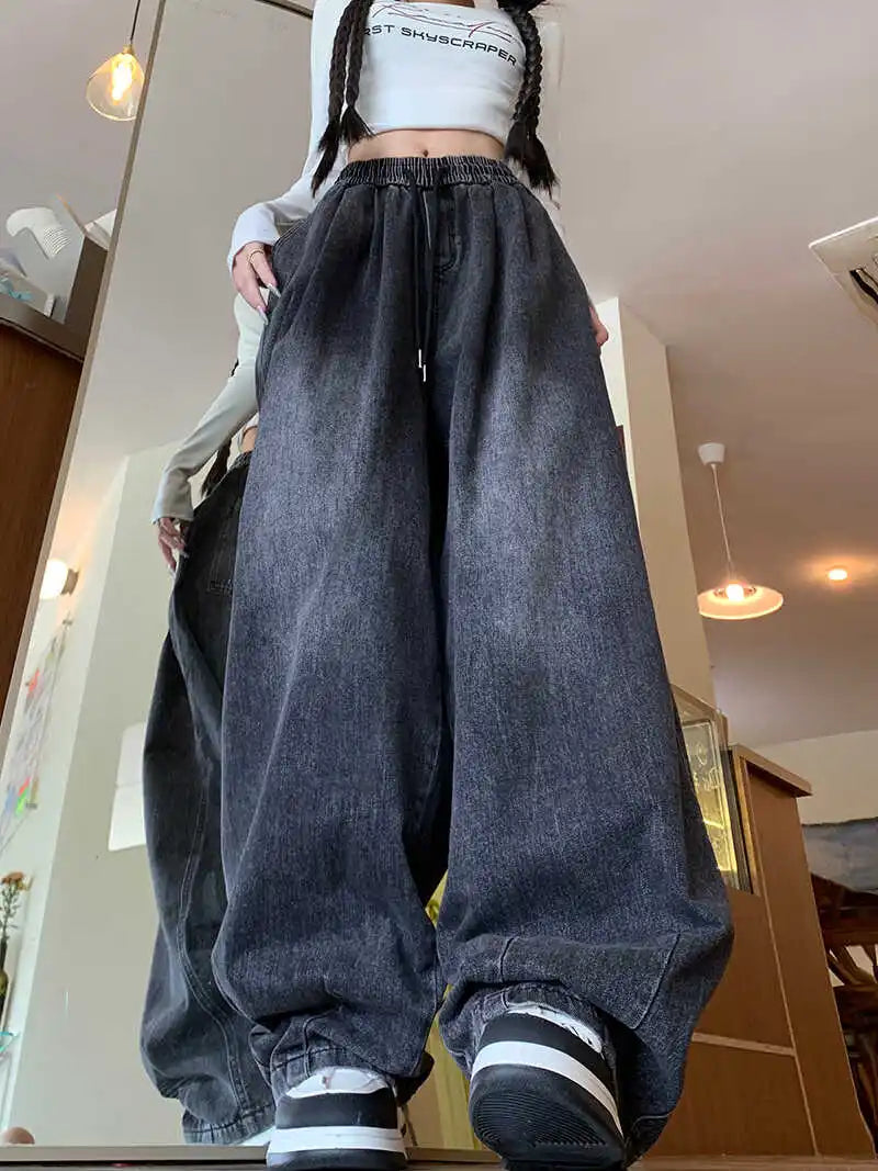 Waed Vintage Wide Leg Jeans Loose Fit Straight Cut Denim Trousers for Men And Women Spring Autumn Casual Wear Long Pants