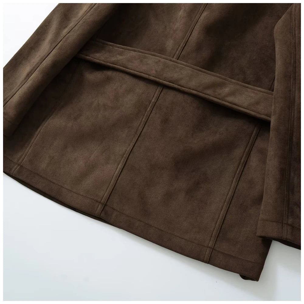 Womens Suede Look Blazer Jacket With Belted Waist And Single Button Casual And Commuter Fashion Jacket Woman Clothes Tops