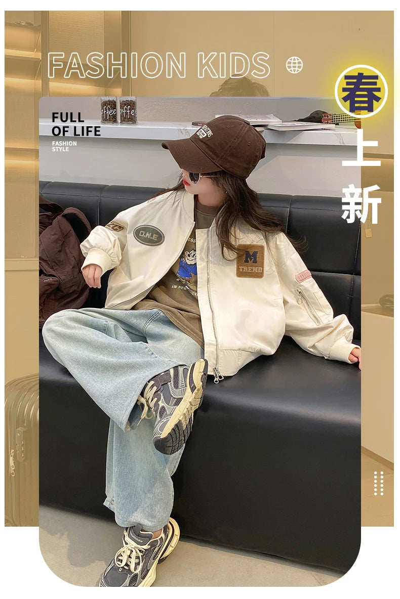 Casual Teenage Girls Baseball Jackets 4-14  junior kids Clothes Children Sports Outerwear Coat Spring Autumn Fashion Boys Jacket
