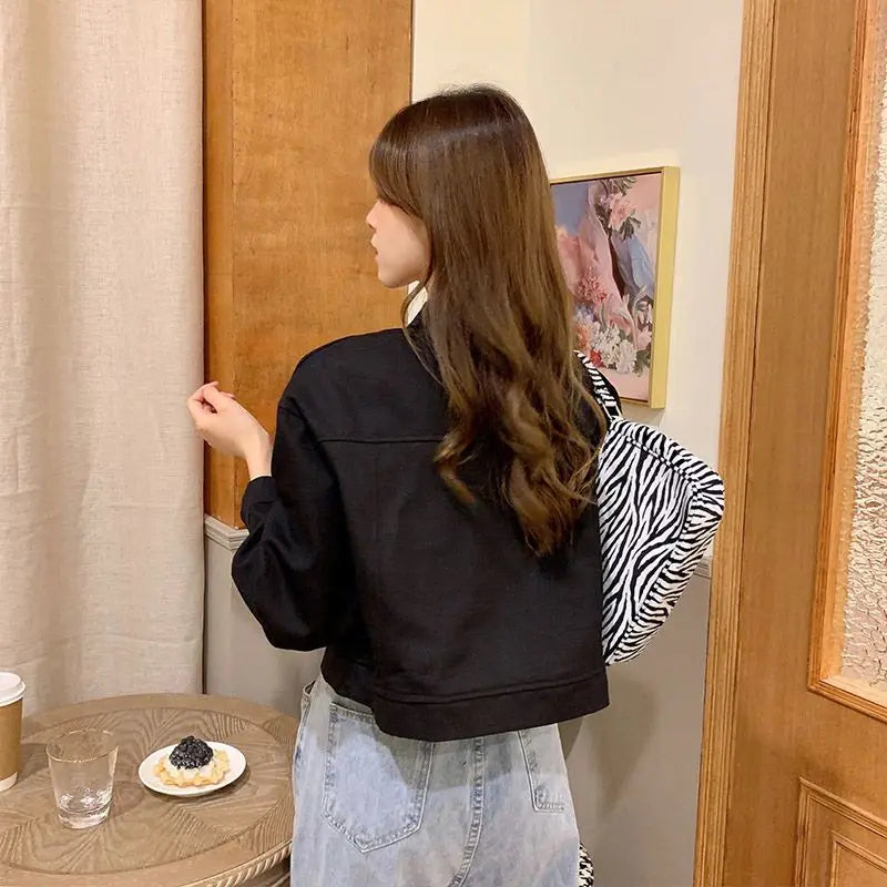Short Casual Jacket for Women 2025 Spring and Autumn New Korean Casual Thin Jacket Loose Versatile Long-sleeved Top