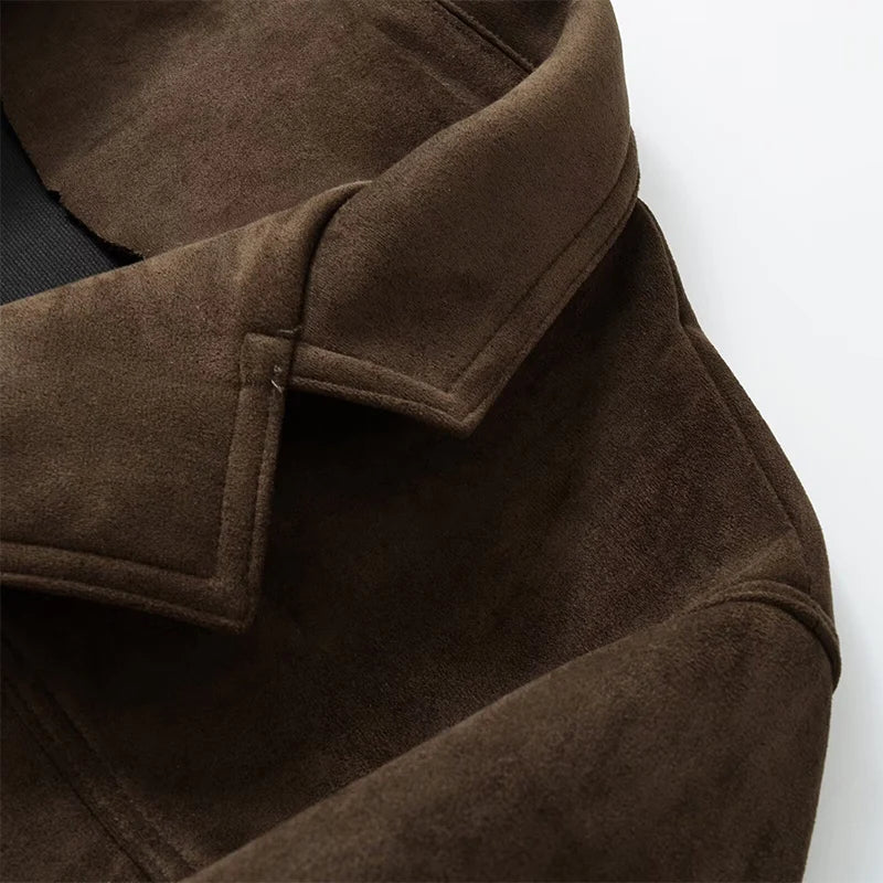 Womens Suede Look Blazer Jacket With Belted Waist And Single Button Casual And Commuter Fashion Jacket Woman Clothes Tops