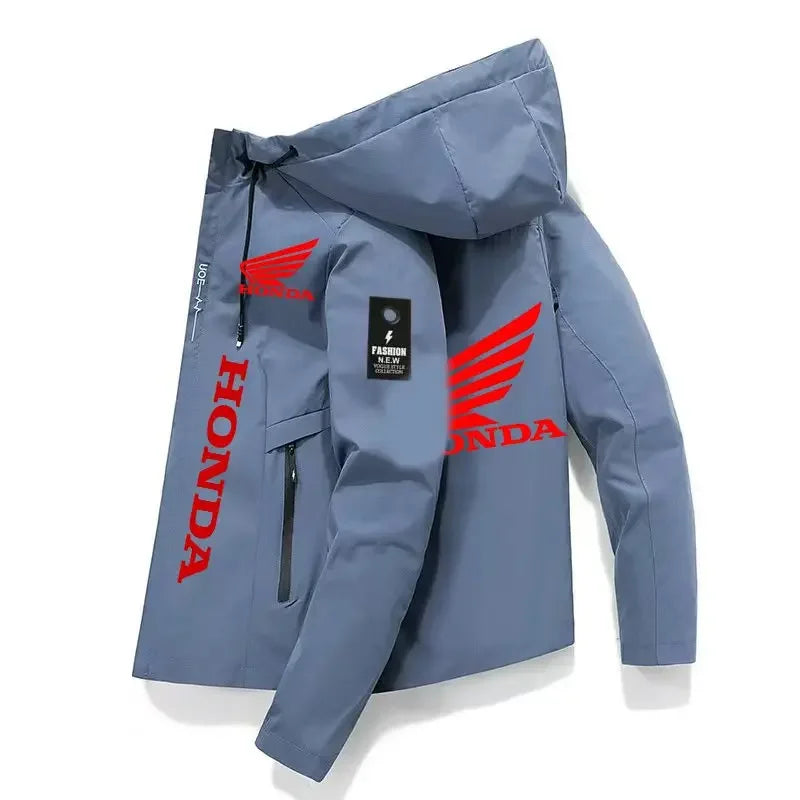 HONDA Honda Honda Co-branded Men's Hooded Jacket Spring and Autumn Trendy Work Jacket Light Gray Casual Windproof Top