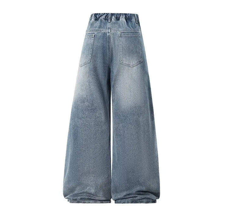 Men's Trendy High Waist Oversized Wide Leg Flared Denim Pants 2026 Extra Long Floor Dragging Loose Fit Streetwear Jeans