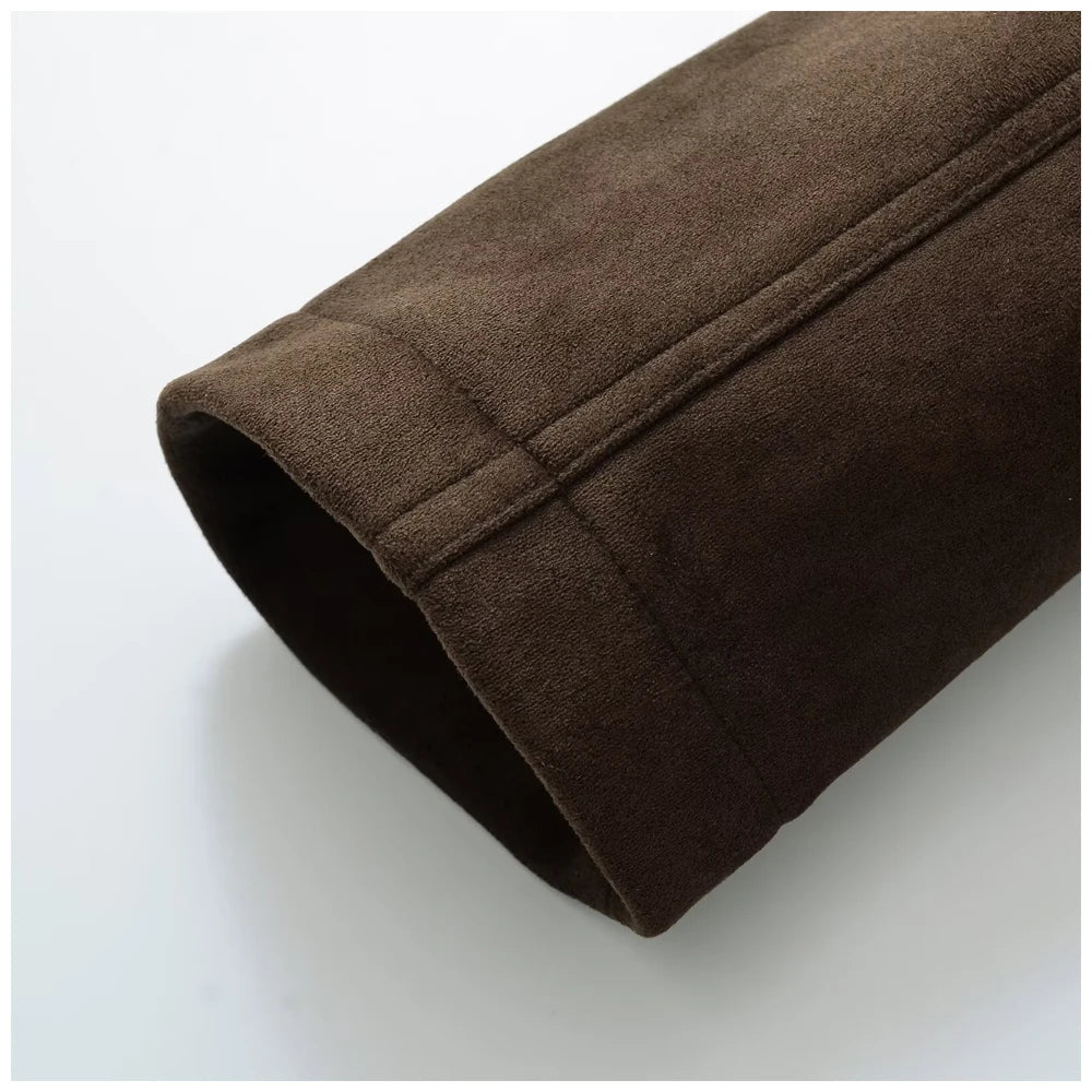 Womens Suede Look Blazer Jacket With Belted Waist And Single Button Casual And Commuter Fashion Jacket Woman Clothes Tops