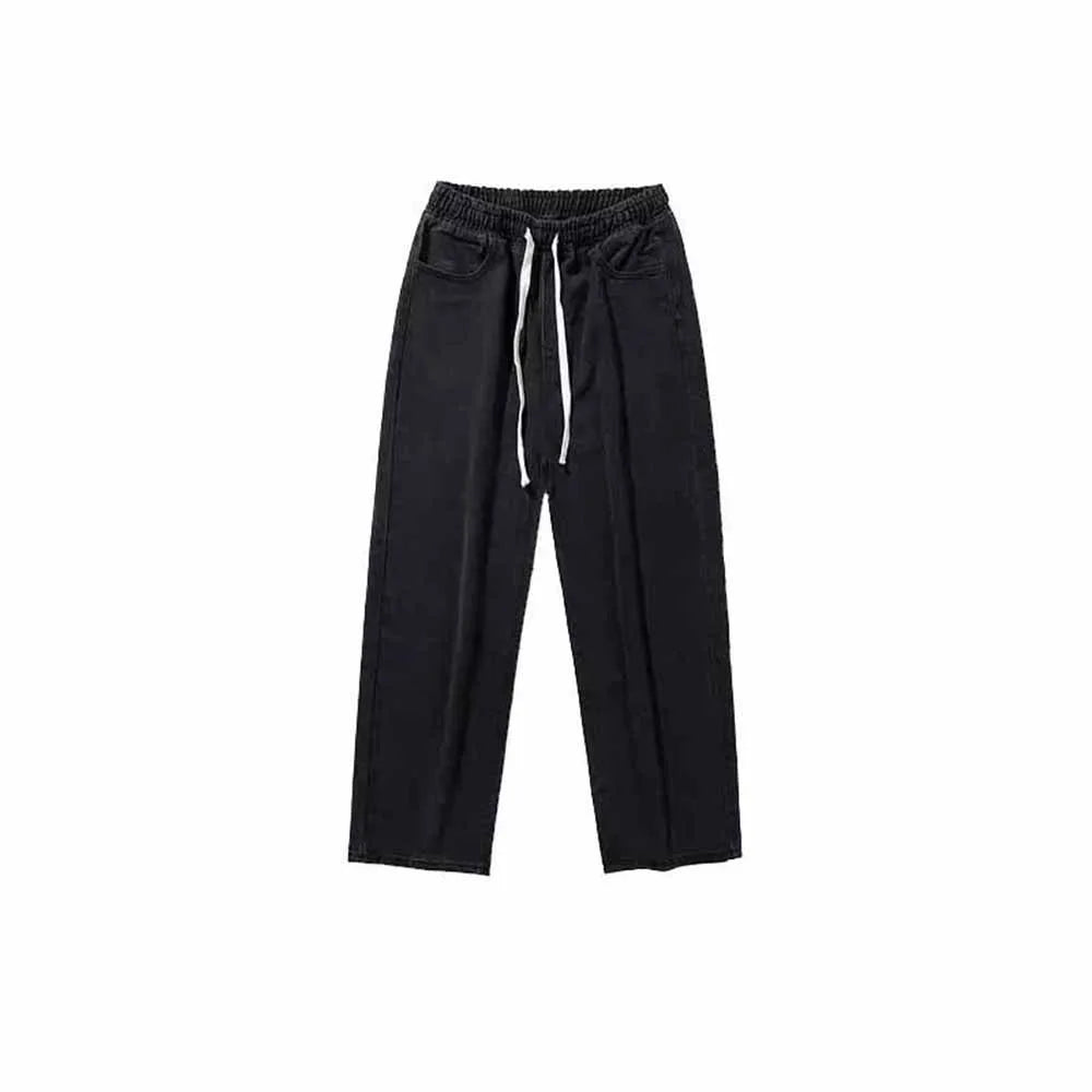 Elastic Waist Men's Casual Jeans Straight Leg Loose Fit Denim Trousers Wide Leg Basic Design Wide Leg Pants Men's Clothing