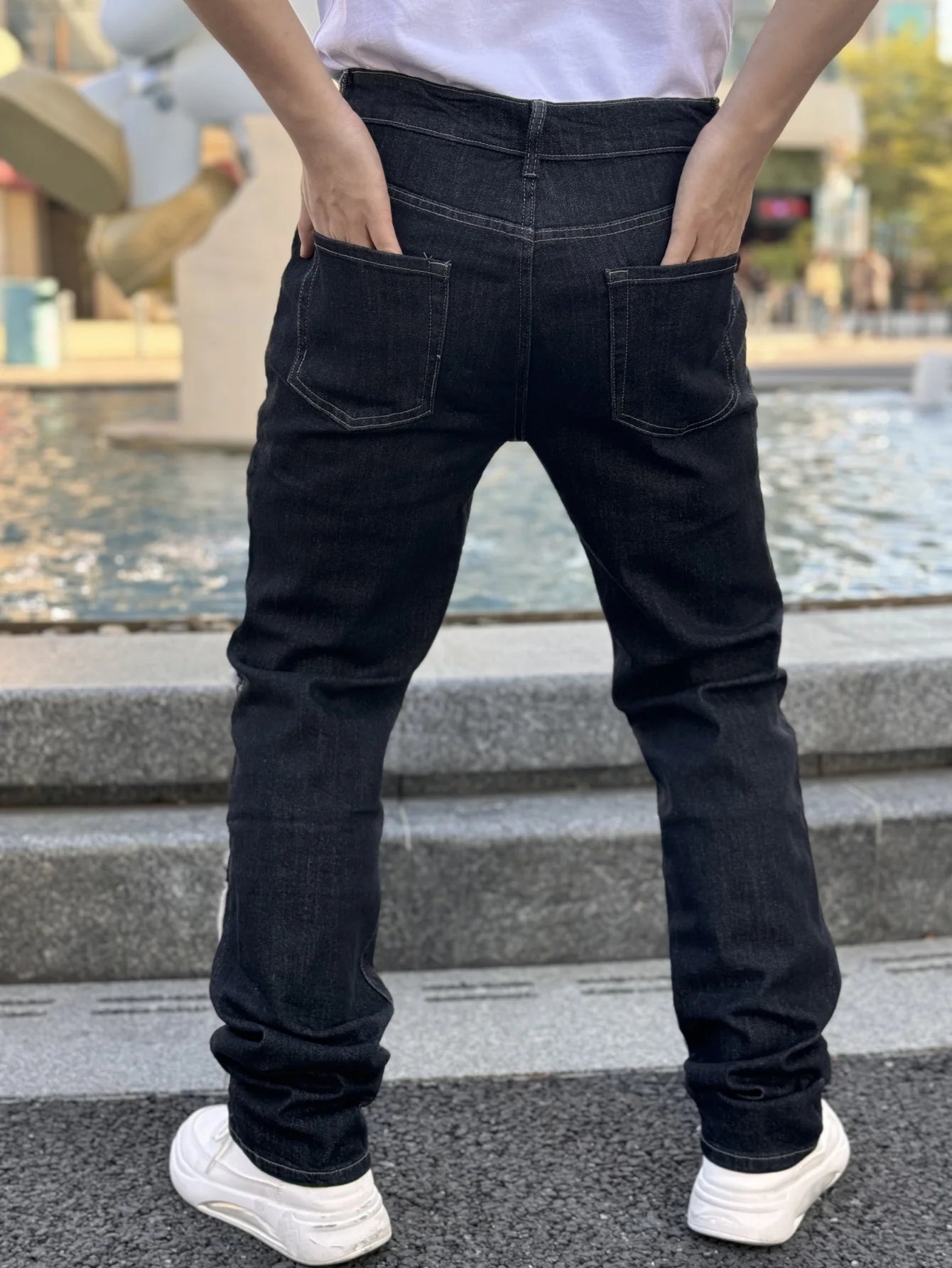 Fashionable Men's Wide Leg Jeans With Waist Cinching Trendy Black And White Checkered Patchwork Style Free Shipping On Promotion