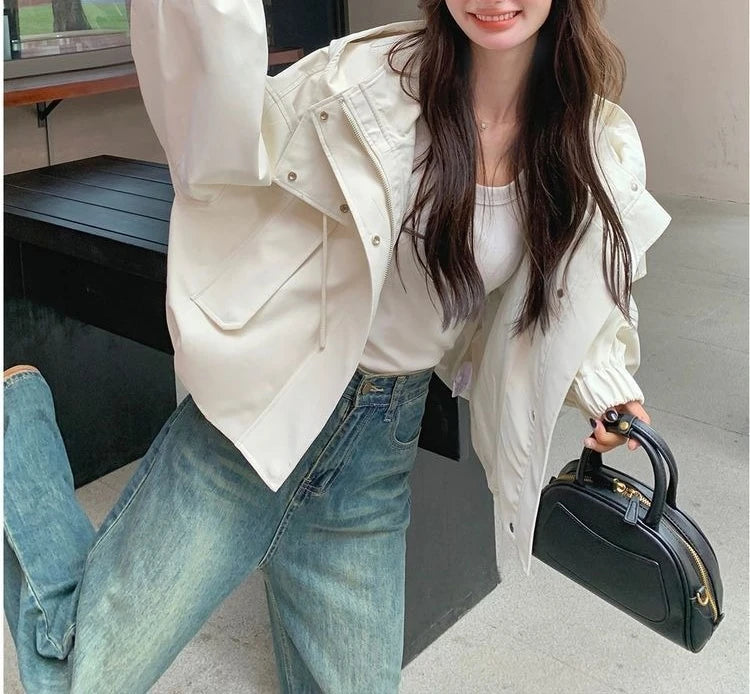 Workwear Hooded Jacket for Women Short Jacket for Autumn 2025 New Casual Jacket Top