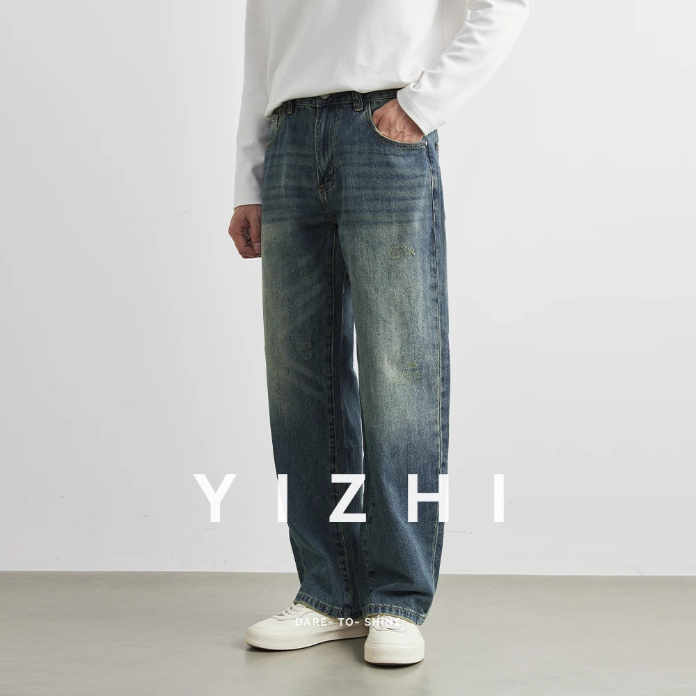 Male Classic America Hip Hop Rap Jeans Wide Leg Youth Popular Jeans Men Straight Leg Retro Loose Trousers Oversized Denim Pants