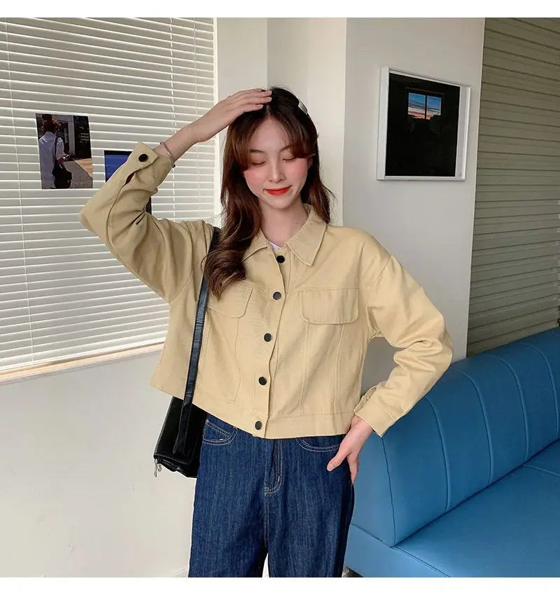 Short Casual Jacket for Women 2025 Spring and Autumn New Korean Casual Thin Jacket Loose Versatile Long-sleeved Top