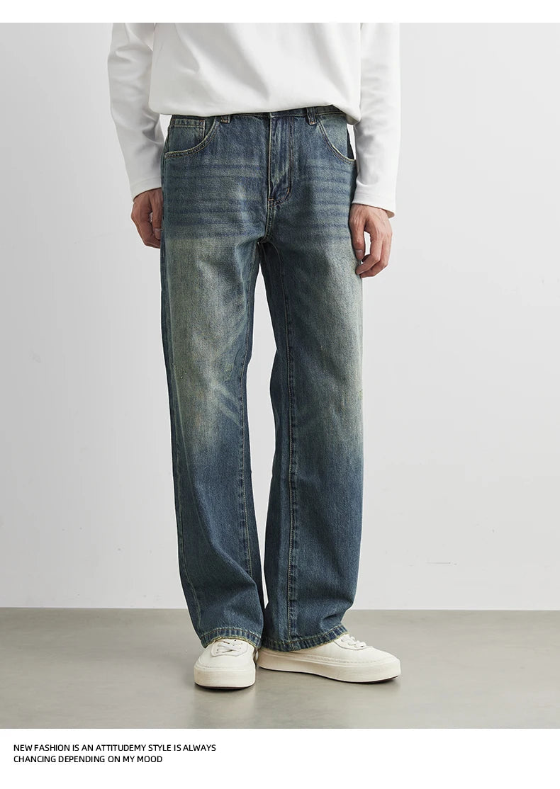 Male Classic America Hip Hop Rap Jeans Wide Leg Youth Popular Jeans Men Straight Leg Retro Loose Trousers Oversized Denim Pants