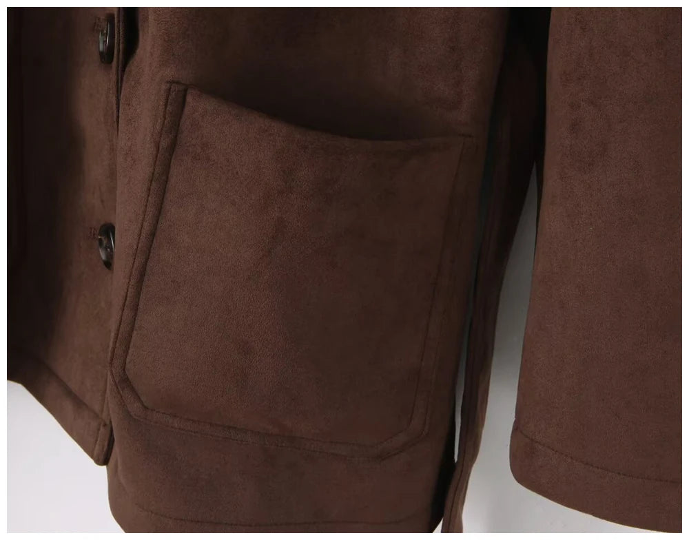 Womens Suede Look Blazer Jacket With Belted Waist And Single Button Casual And Commuter Fashion Jacket Woman Clothes Tops