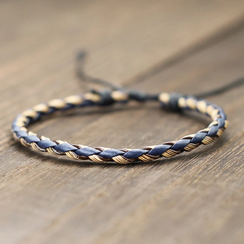 Simple Style Handmade Genuine Leather Bracelet Men Adjustable Wax Rope Leisure Accessories Gift For Him  Pulseiras Masculina