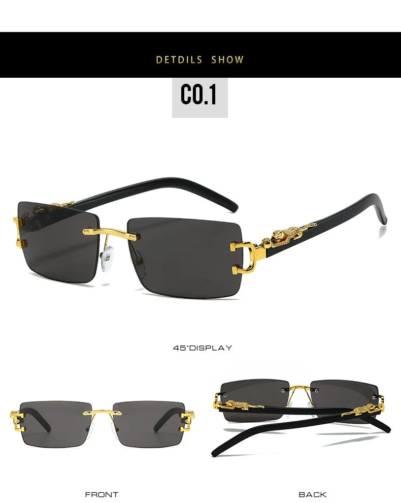 Fashion Rimless Sunglasses Women Men Cheetah Decoration Rectangular Brand Designer Sun Glasses