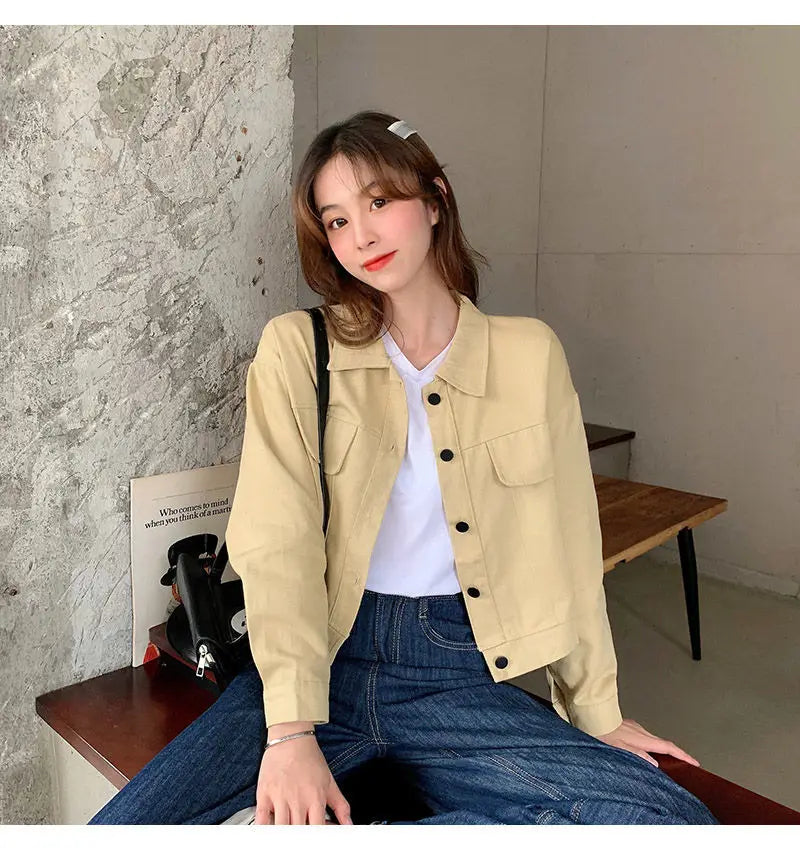 Short Casual Jacket for Women 2025 Spring and Autumn New Korean Casual Thin Jacket Loose Versatile Long-sleeved Top