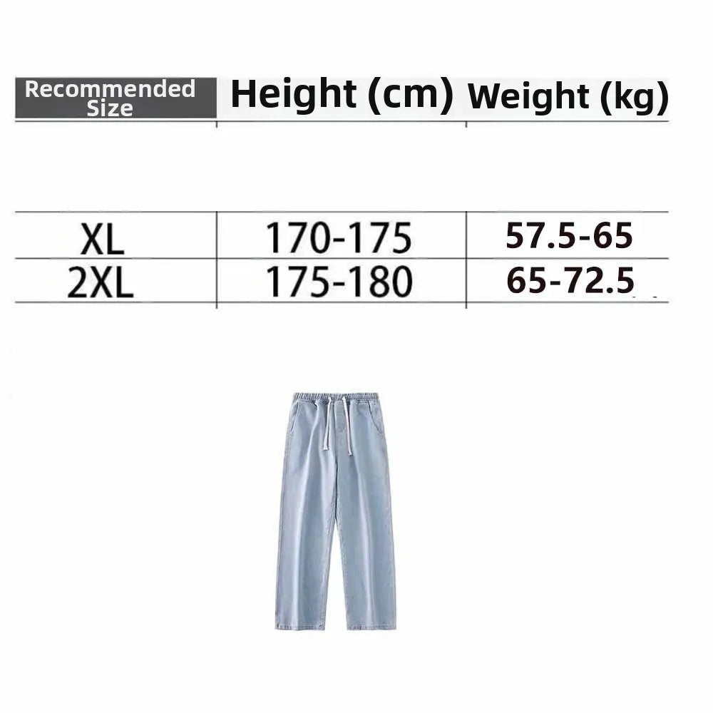 Elastic Waist Men's Casual Jeans Straight Leg Loose Fit Denim Trousers Wide Leg Basic Design Wide Leg Pants Men's Clothing