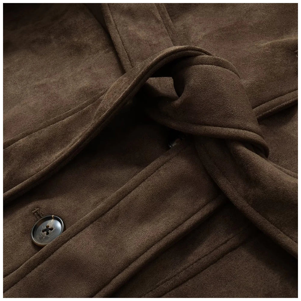 Womens Suede Look Blazer Jacket With Belted Waist And Single Button Casual And Commuter Fashion Jacket Woman Clothes Tops