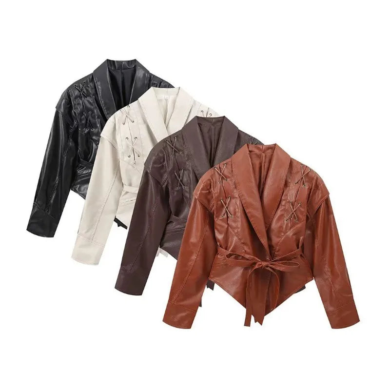 Beautiful Woman Retro New Versatile Motorcycle Jacket Leather Jacket