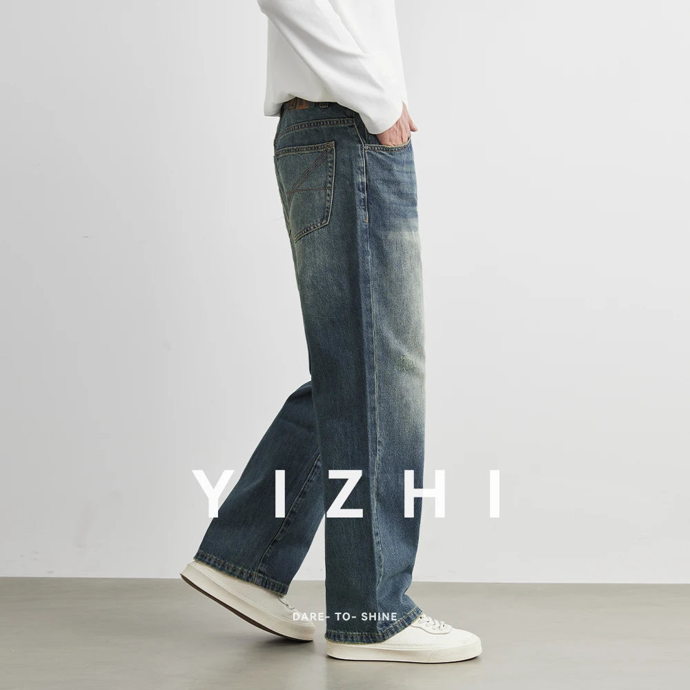 Male Classic America Hip Hop Rap Jeans Wide Leg Youth Popular Jeans Men Straight Leg Retro Loose Trousers Oversized Denim Pants