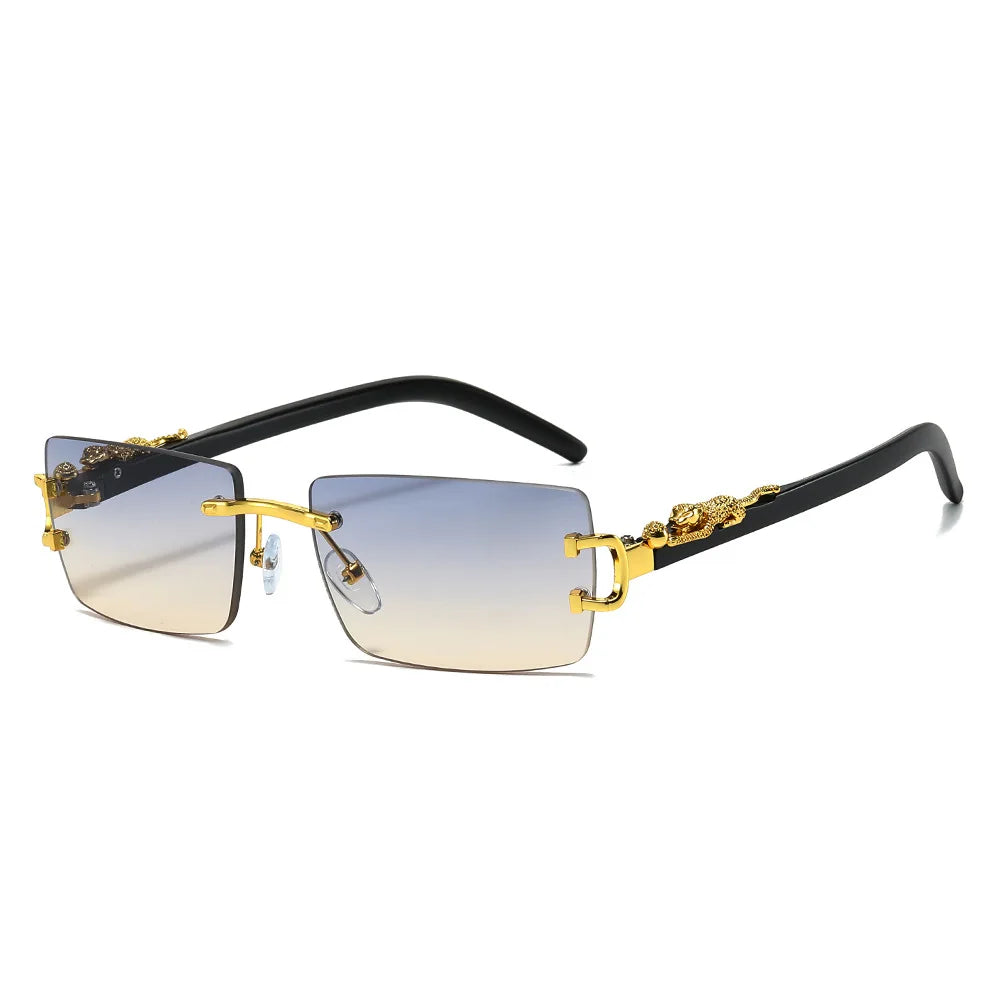 Fashion Rimless Sunglasses Women Men Cheetah Decoration Rectangular Brand Designer Sun Glasses