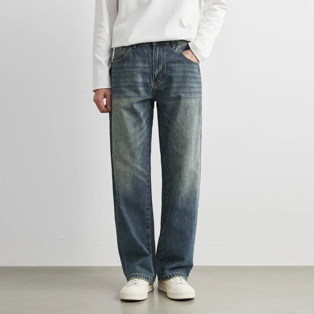 Male Classic America Hip Hop Rap Jeans Wide Leg Youth Popular Jeans Men Straight Leg Retro Loose Trousers Oversized Denim Pants