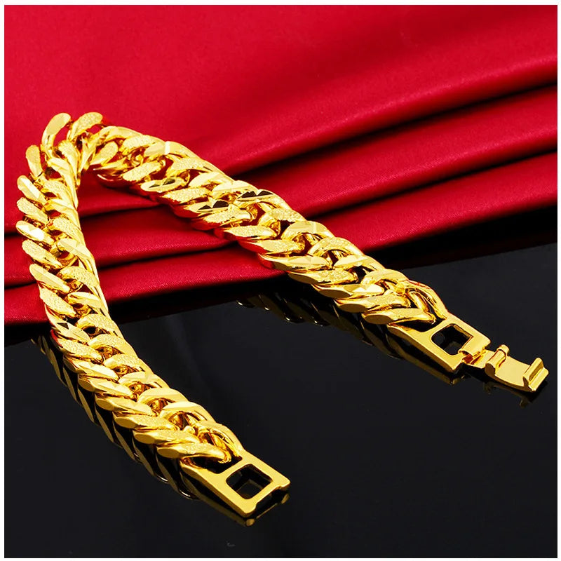 9MM 24K Pure Gold Color Bracelets for Men Women Chain Bracelet Bangles Wristband Pulseira Homme African Gold Jewelry Man Bijoux