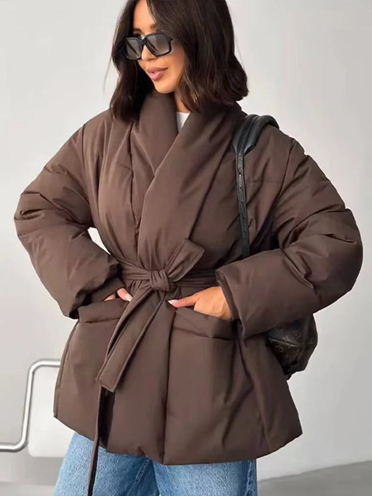 2026 New Year Parker Coats For Women New Chic Long Sleeves With Belt Jackets Women Elegant Waterproof Warmth Leisure Black Coats