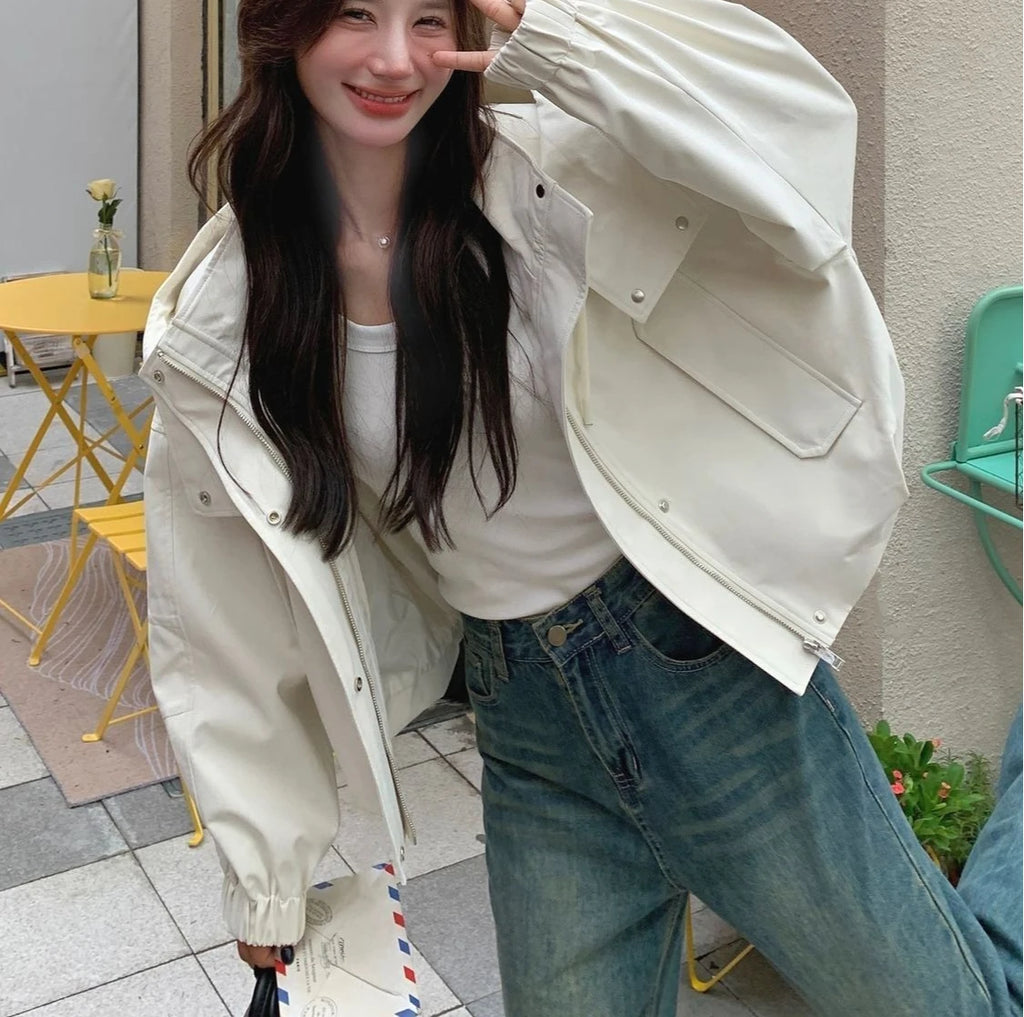 Workwear Hooded Jacket for Women Short Jacket for Autumn 2025 New Casual Jacket Top