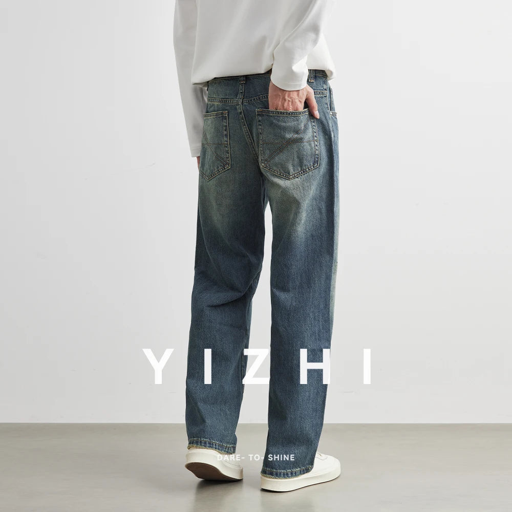 Male Classic America Hip Hop Rap Jeans Wide Leg Youth Popular Jeans Men Straight Leg Retro Loose Trousers Oversized Denim Pants