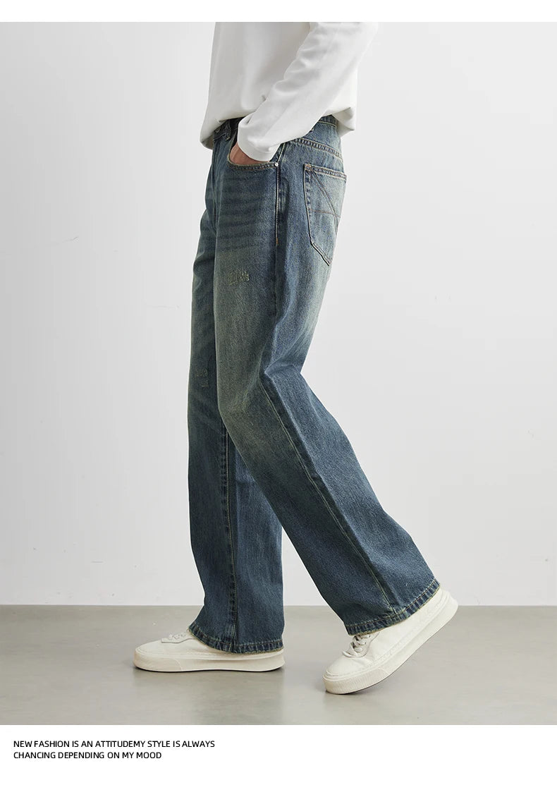 Male Classic America Hip Hop Rap Jeans Wide Leg Youth Popular Jeans Men Straight Leg Retro Loose Trousers Oversized Denim Pants