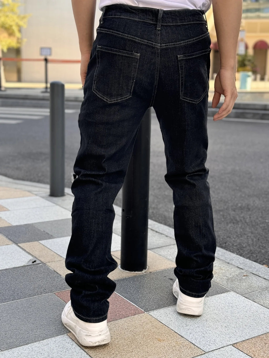 Fashionable Men's Wide Leg Jeans With Waist Cinching Trendy Black And White Checkered Patchwork Style Free Shipping On Promotion