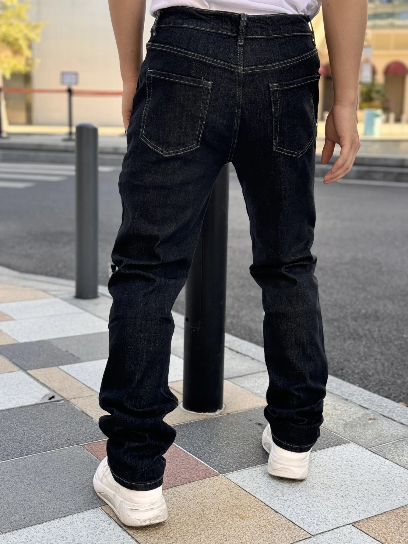 Fashionable Men's Wide Leg Jeans With Waist Cinching Trendy Black And White Checkered Patchwork Style Free Shipping On Promotion