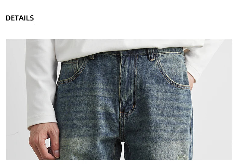 Male Classic America Hip Hop Rap Jeans Wide Leg Youth Popular Jeans Men Straight Leg Retro Loose Trousers Oversized Denim Pants