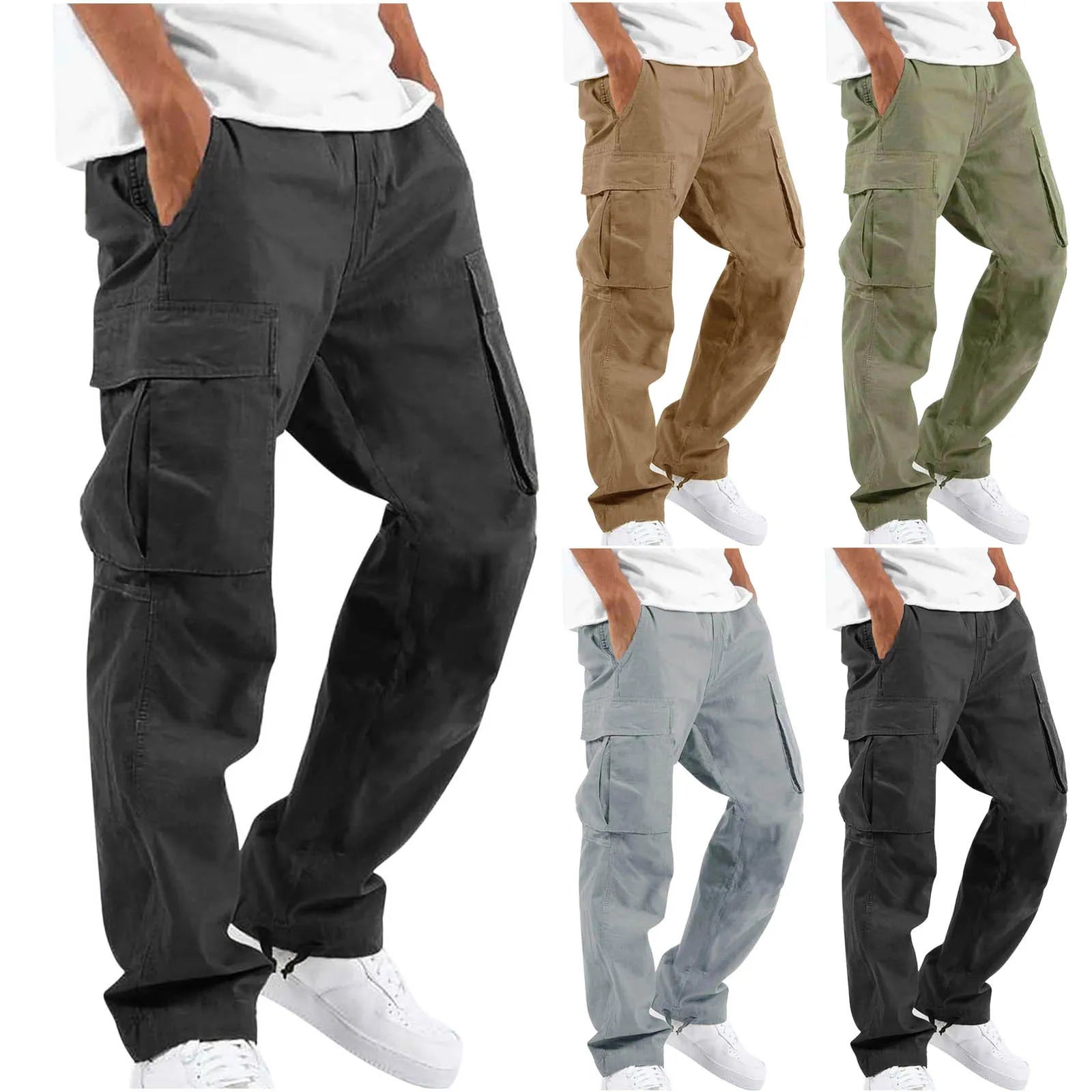 Calça cargo de ajuste relaxado com cordão, calça esportiva de sarja para caminhadas ao ar livre,Calça jogger casual masculina5XL