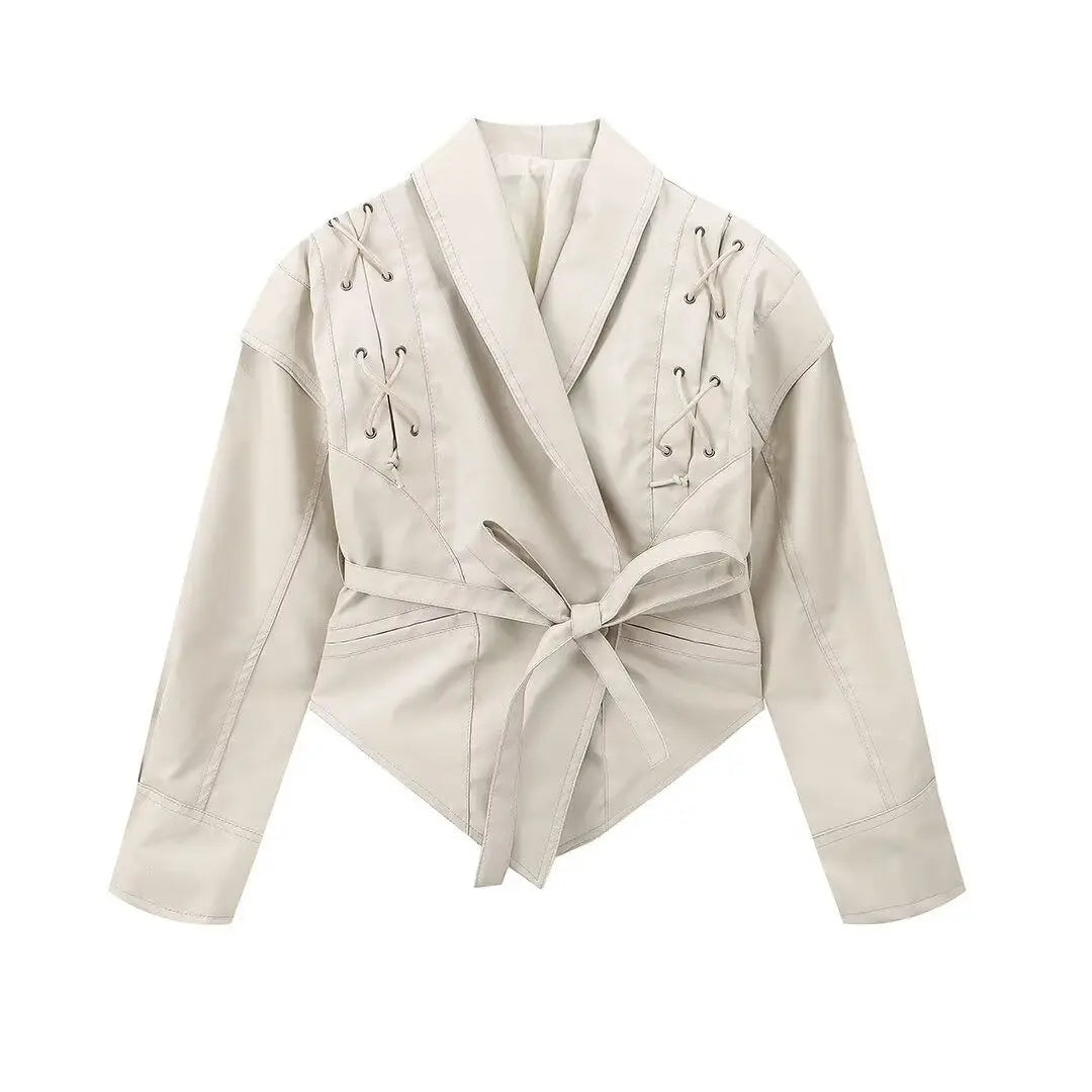 Beautiful Woman Retro New Versatile Motorcycle Jacket Leather Jacket