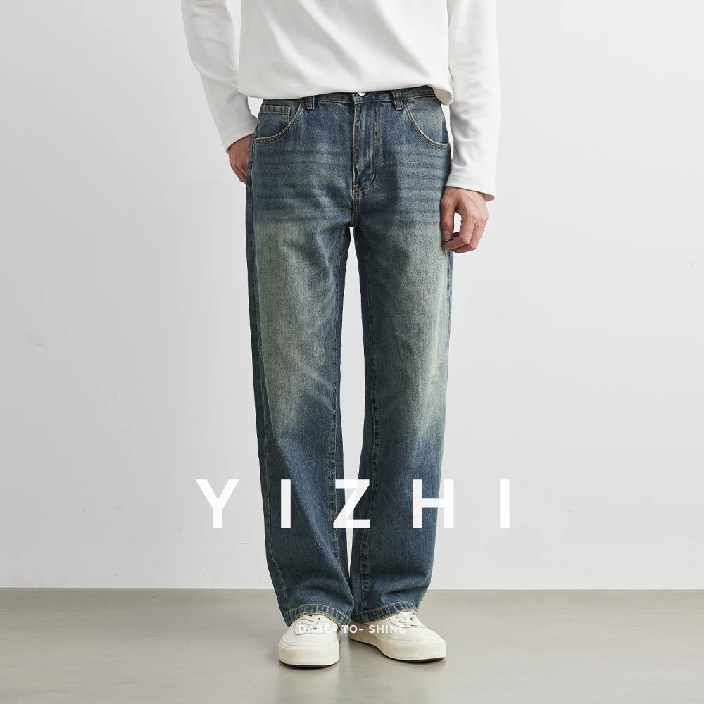 Male Classic America Hip Hop Rap Jeans Wide Leg Youth Popular Jeans Men Straight Leg Retro Loose Trousers Oversized Denim Pants