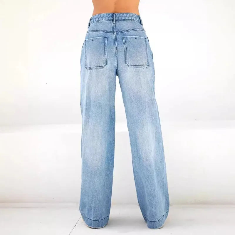 Womens High Waist Loose Wide Leg Jeans Mopping Jeans