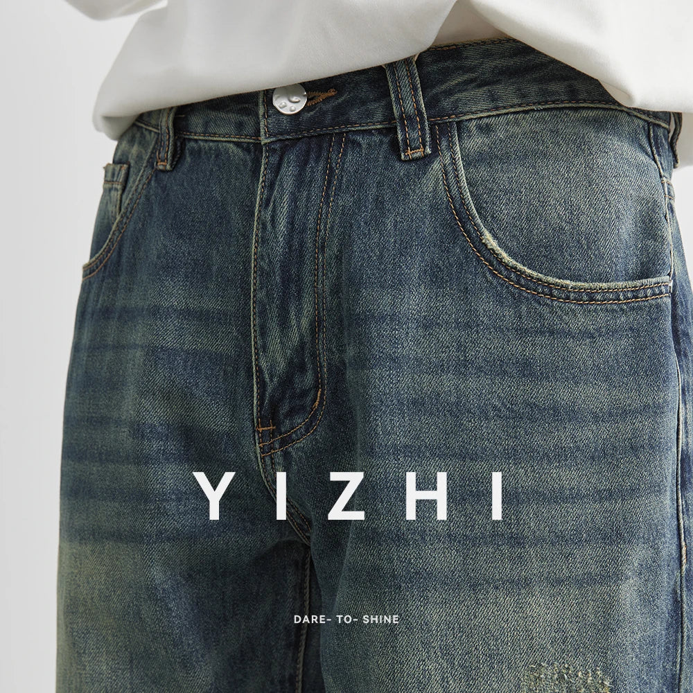 Male Classic America Hip Hop Rap Jeans Wide Leg Youth Popular Jeans Men Straight Leg Retro Loose Trousers Oversized Denim Pants