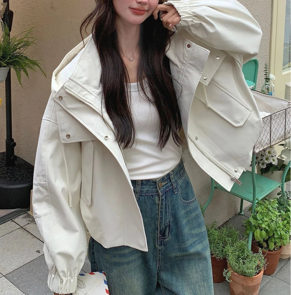 Workwear Hooded Jacket for Women Short Jacket for Autumn 2025 New Casual Jacket Top